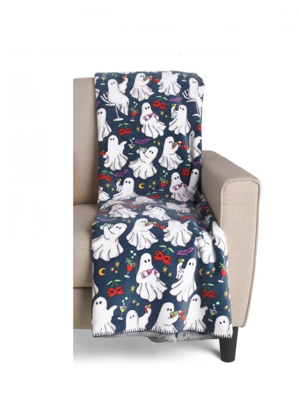 ISAAC MIZRAHI NEW YORK Plush Ghosts & Cocktails Reversible Throw NWTS